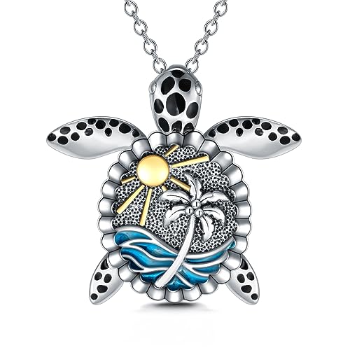 SLIACETE 925 Sterling Silber Schildkröte Kette für Damen Strand Schildkröte Anhänger Halskette Schildkröte Schmuck Geschenke von SLIACETE