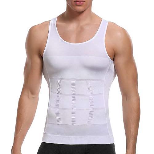 SLIMBELLE Herren Body Shaper Weste Schlankheits Weste Elastische Shapewear Kompressionsshirt für Männer Schlanke Bauchkontrolle Taille Trainer Shaper Tank Top, weiß, S von SLIMBELLE