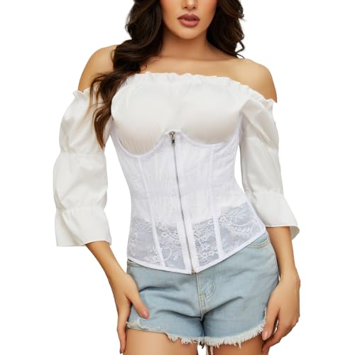 SLIMBELLE Korsett Damen Spitze Unterbrust Corsage Hourglass Waist Trainer Mesh Taillenformer Damen Bauchweg Mit Schnürung von SLIMBELLE