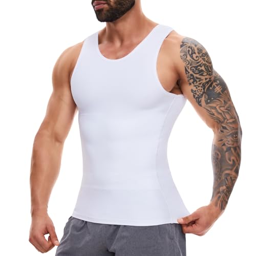 SLIMBELLE Shapewear Herren Kompressions Shirt Elastische Ärmellos Body Shaper Tight Unterhemden Herren Tank Top Taillenformer Figurformend Bauchweg Unterhemd Herren(Weiß,XXL) von SLIMBELLE