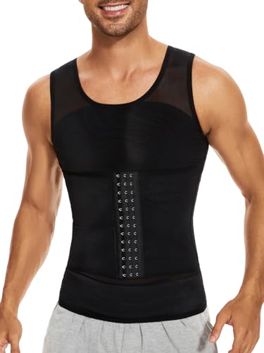 SLIMBELLE Shapewear Unterhemd Herren Bauchweg Kompression Unterwäsche Tank Top Herren Kompressionsshirt Body Shaper mit Tummy Control Taille Gürtel Schwarz L von SLIMBELLE