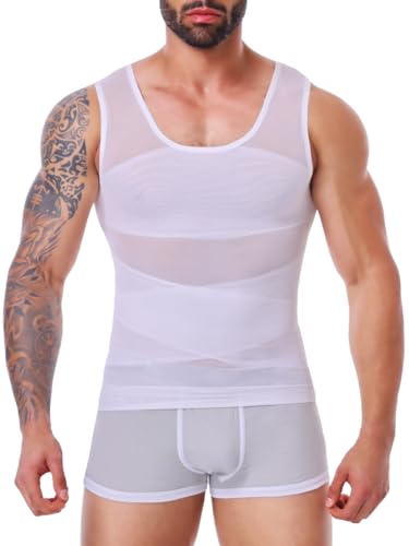 SLIMBELLE Shapewear Unterhemd Herren Bauchweg Kompression Unterwäsche Tank Top Herren Kompressionsshirt X-Form Bauchweg Body Shaper Weiß M von SLIMBELLE