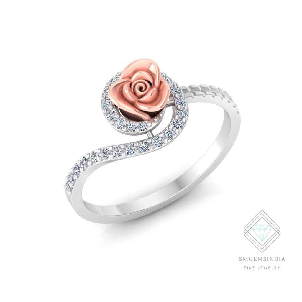 Blumen-Design-Natürlicher Diamant-Jubiläums-Geschenk-Ring Für Frauen Und Mädchen von SMGEMSIndia