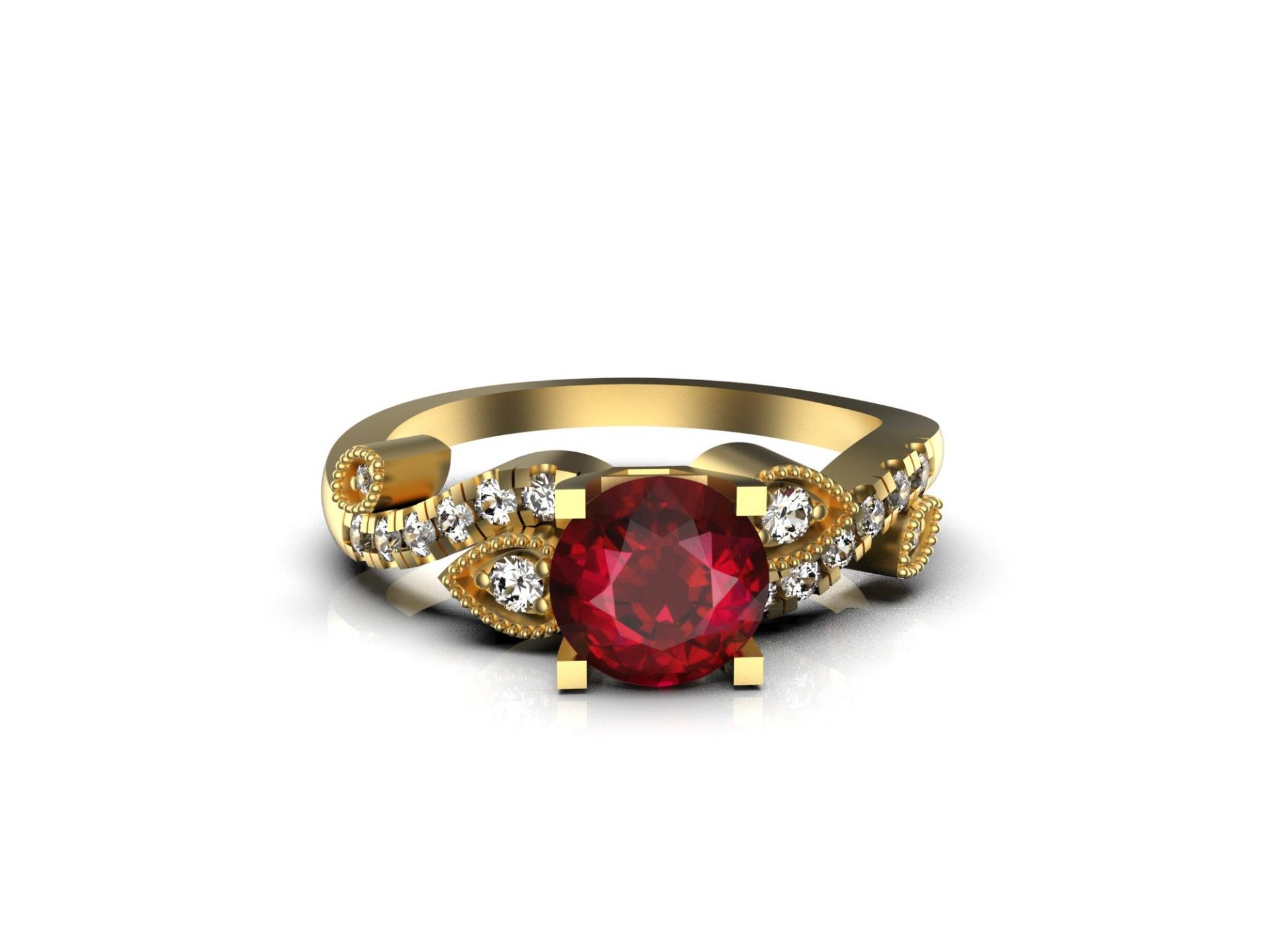 Runder Rubin Und Diamant Verlobungsring Für Frauen Und Mädchen/14K Gold Juli Birthstone Ring Geschenk Für Sie von SMGEMSIndia