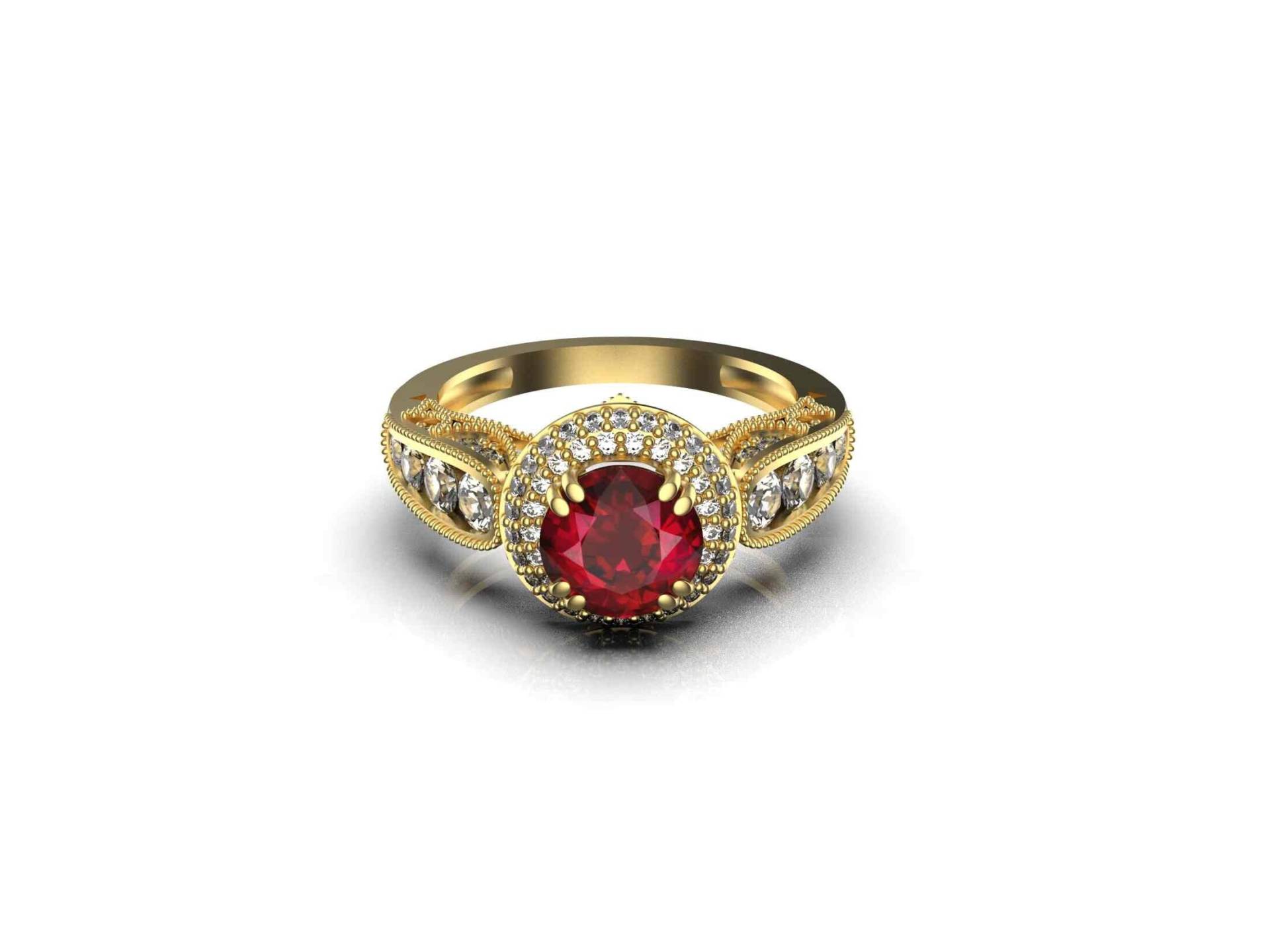 Runder Rubin Und Natürlicher Diamant Verlobungsring/14K Gold Roter Ring Für Frauen Mädchen von SMGEMSIndia