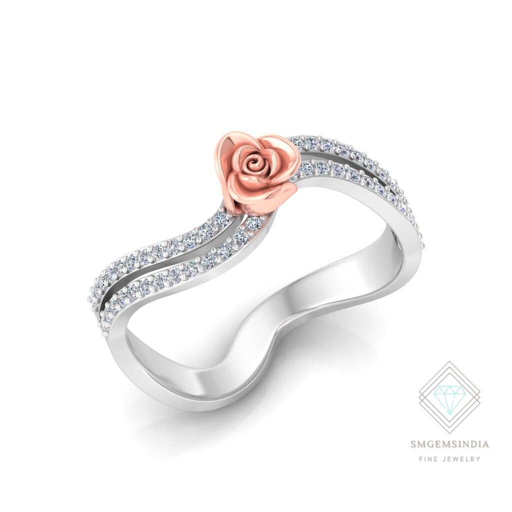 Zierlicher Mini-Diamant-Blumen-Design-Verlobungsring Für Frauen Und Mädchen/Jahrestagsgeschenk-Diamant-Ring von SMGEMSIndia