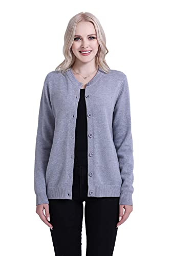 SMILING PINKER Damen Strickjacke Cardigan Basic Rundhalsausschnitt Strickmantel mit Knopf(Grau,S) von SMILING PINKER