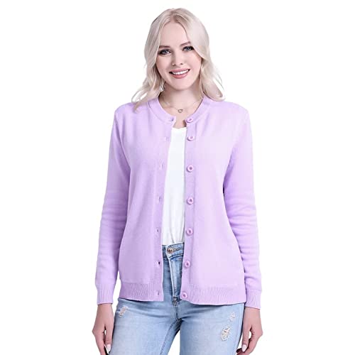 SMILING PINKER Damen Strickjacke Cardigan Basic Rundhalsausschnitt Strickmantel mit Knopf(Pastel Lilac,S) von SMILING PINKER