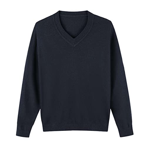 SMILING PINKER Jungen Pullover V-Ausschnitt Uniform Langärmelig Stricken Basic Sweater(Dunkle Marine,7-8 Jahre) von SMILING PINKER