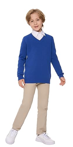SMILING PINKER Jungen Pullover V-Ausschnitt Uniform Langärmelig Stricken Basic Sweater(Königsblau,5-6 Jahre) von SMILING PINKER