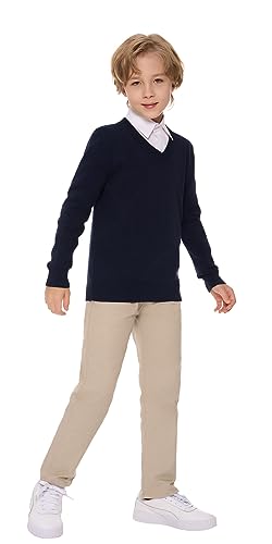 SMILING PINKER Jungen Pullover V-Ausschnitt Uniform Langärmelig Stricken Basic Sweater(Marine,5-6 Jahre) von SMILING PINKER