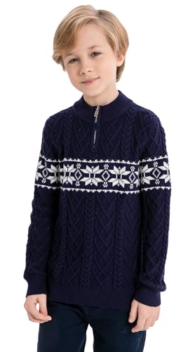 SMILING PINKER Jungen Pullover Weihnachten Strickpullover Quarter-Zip Kabel Gestrickt Kinder Herbst Winter Langarm Strickpulli(Marineblau,7-8 Jahre) von SMILING PINKER