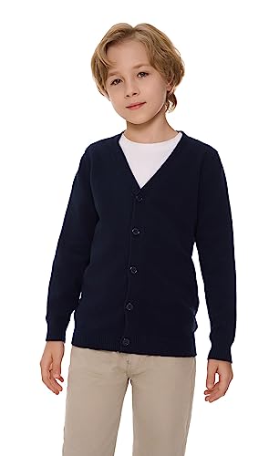 SMILING PINKER Jungen Strickjacke Kinder Baumwolle V-Ausschnitt Cardigan mit Knopfleiste(Leichte Marine,13-14 Jahre) von SMILING PINKER