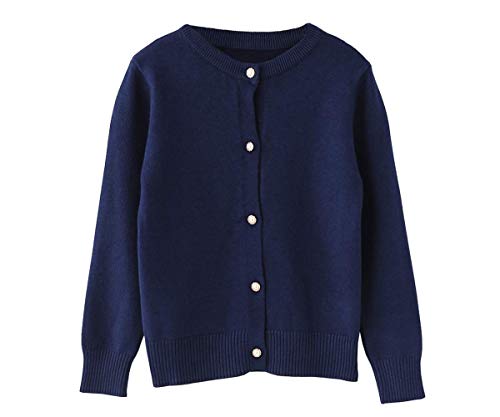 SMILING PINKER Mädchen Strickjacke Basic Kinder Cardigan Lange Ärmel Schule Strickware(Navy Blau,2-3 Jahre) von SMILING PINKER