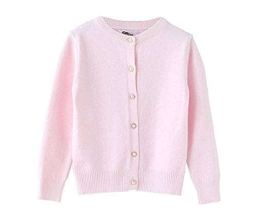 SMILING PINKER Mädchen Strickjacke Basic Kinder Cardigan Lange Ärmel Schule Strickware(Rosa,8-9 Jahre) von SMILING PINKER