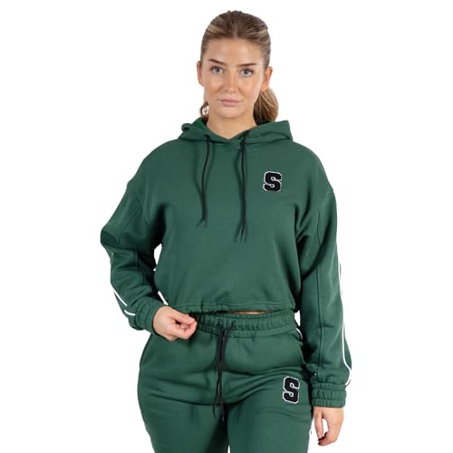 SMILODOX Damen Crop Hoodie Rylanda - Regular fit Langarm Oberteil mit Kapuze, Größe:M, Color:Grün von SMILODOX