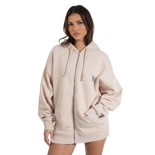 SMILODOX Zip Hoodie Payton - Oversize Fit Damen Sweatshirt, Weiche Baumwollmischung, Komfort & Stil für den Alltag, Schwarz & Weiß, Größe:S, Color:Hellbraun von SMILODOX