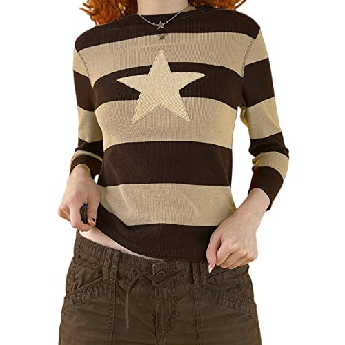 Argyle Plaid Y2k Strickpullover Übergroß Vintage Braun V-Ausschnitt Pullover Sweater Gestrickt Ästhetische Kleidung für Damen (Farbe: New03b, Größe: S) von SMIMGO