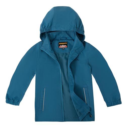 SMONTY Kinder Regenjacke Winddicht und Wasserdicht mit Kapuze Softshelljacke Jungen Mädchen Outdoorjacke Atmungsaktiv zum Wandern, Radfahren und Laufen(Blau, 146-152) von SMONTY