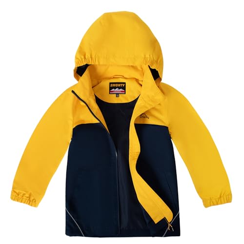 SMONTY Kinder Regenjacke Winddicht und Wasserdicht mit Kapuze Softshelljacke Jungen Mädchen Outdoorjacke Atmungsaktiv zum Wandern, Radfahren und Laufen(Gelb Grau, 146-152) von SMONTY