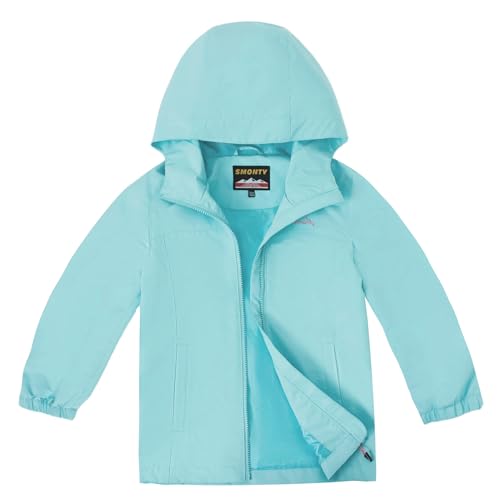 SMONTY Kinder Regenjacke Winddicht und Wasserdicht mit Kapuze Softshelljacke Jungen Mädchen Outdoorjacke Atmungsaktiv zum Wandern, Radfahren und Laufen(Himmel Blau, 134-140) von SMONTY