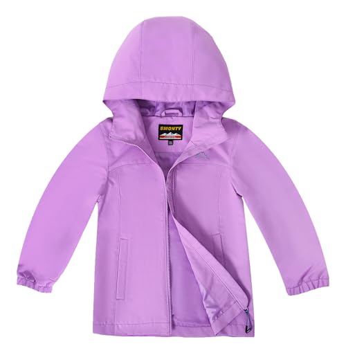 SMONTY Kinder Regenjacke Winddicht und Wasserdicht mit Kapuze Softshelljacke Jungen Mädchen Outdoorjacke Atmungsaktiv zum Wandern, Radfahren und Laufen(Lavendel, 122-128) von SMONTY