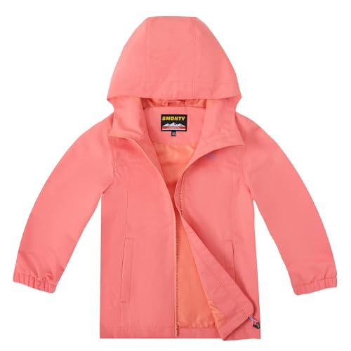 SMONTY Kinder Regenjacke Winddicht und Wasserdicht mit Kapuze Softshelljacke Jungen Mädchen Outdoorjacke Atmungsaktiv zum Wandern, Radfahren und Laufen(Orange Rot, 158-164) von SMONTY