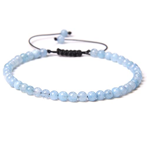 SMTSEC 4mm Blaues Achat Perlen ArmbandVerstellbares Bettelarmband Aus Naturstein Perlen Böhmisches Handgeflochtenes Glücksarmband für Männer und Frauen Freundschaftsarmband Geschenk von SMTSEC