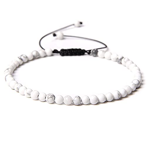 SMTSEC 4mm Weißes Türkisfarbenes Perlen ArmbandVerstellbares Modisches Unisex Armband Handgeflochtenes Seil Trendiger Armreif für Männer und Frauen Naturstein Perlen Charm Armband von SMTSEC