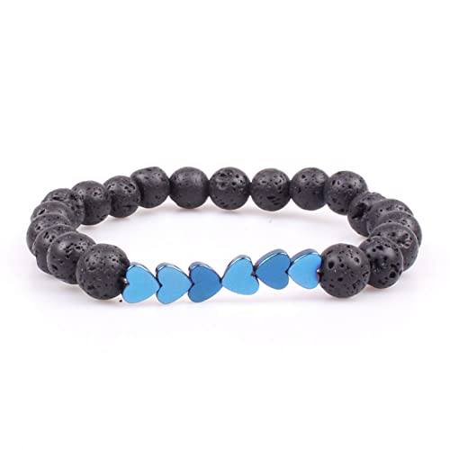 SMTSEC 8mm Lavastein Armband Unisex Modisches Yoga Armband Blau Kleine Liebe Herz Design Bettelarmband Naturstein Perlen Glücksarmband Geschenke für Männer und Frauen von SMTSEC