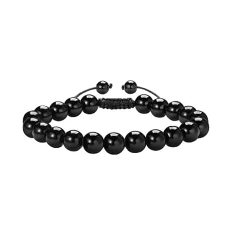 SMTSEC 8mm Naturstein Armband Schwarzer Obsidian Handgeflochtenes Seil Armreif Verstellbar Handgefertigt Unisex Armband für Damen Herren Sommermode Armband von SMTSEC