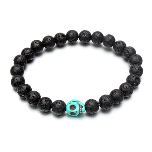 SMTSEC 8mm Naturstein Perlen Perlen Armband8mm Schwarz Vintage Vulkanstein Armband Herren Türkis Totenkopf Bettelarmband Lava Rock Stone Unisex Yoga Armband von SMTSEC