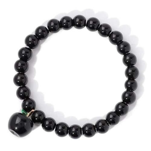 SMTSEC 8mm Obsidian Perlen ArmbandSchwarzer Apfel Anhänger Modisches Armband Unisex Naturstein Perlen Stretch Armband Herren Personalisiertes Charm Armband Freundschaftsarmband Geschenk von SMTSEC