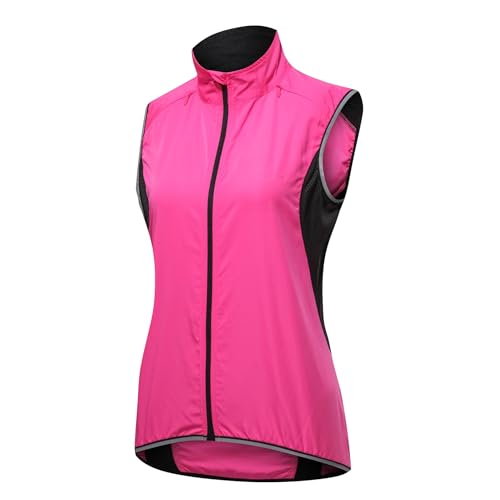 SMTSEC Fahrradweste Damen Reflektierend Winddicht Windstopper Laufweste Wasserdicht Atmungsaktiv MTB Warnweste Fahrrad Ärmellose Weste Jacke Radweste Leicht Softshellweste Sportweste,Pink-M von SMTSEC