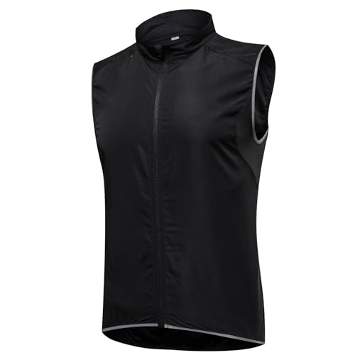 SMTSEC Fahrradweste Herren Damen Reflektierend Winddicht Windstopper Laufweste Wasserdicht Atmungsaktiv MTB Warnweste Fahrrad Ärmellose Weste Jacke Radweste Leicht Softshellweste Sportweste,Black-XL von SMTSEC