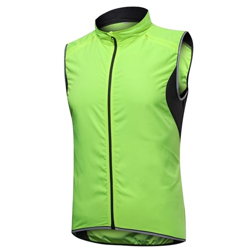 SMTSEC Fahrradweste Herren Damen Reflektierend Winddicht Windstopper Laufweste Wasserdicht Atmungsaktiv MTB Warnweste Fahrrad Ärmellose Weste Jacke Radweste Leicht Softshellweste Sportweste,Green-XXL von SMTSEC