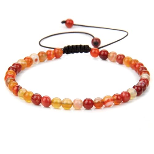 SMTSEC Orange Gestreiftes Achat Armband 4mm Runde Perlen Verstellbares Armband Unisex Naturstein Perlen Handgeflochtenes Seil Armreif Böhmisches Modearmband für Männer und Frauen von SMTSEC