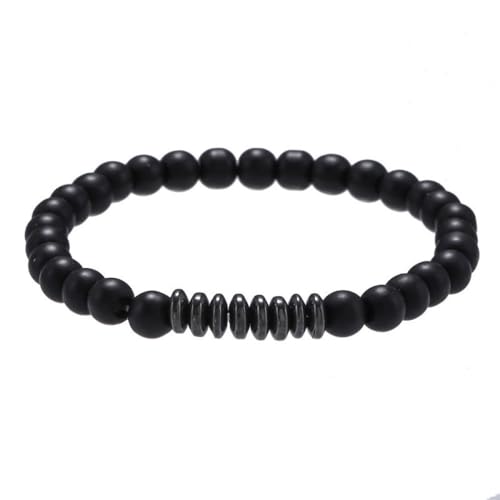 SMTSEC Unisex Naturstein Perlen Armband6mm Schwarz Matt Stein Stretch Armband Yoga Armreif für Damen und Herren Paar Geschenke Festival Accessoires von SMTSEC