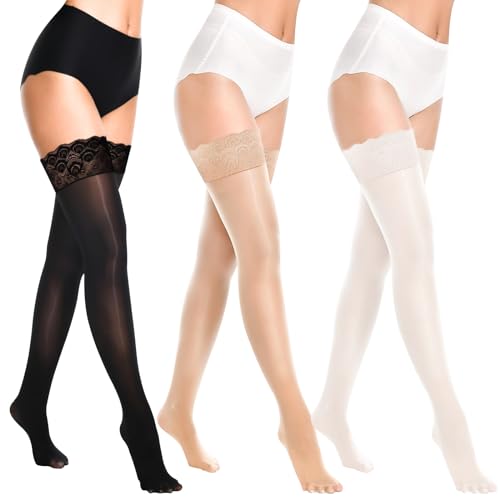 3 Stücke Glanz Strümpfe Damen Halterlose Strümpfe Halterlose Strümpfe Glänzend Sexy Strümpfe, Nylonstrümpfe Halterlose Strümpfe Für Damen Halterlose Strümpfe Damen Sexy (schwarz, weiß, hautfarben） von SMTelegance