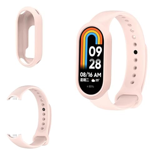 SMYAOSI Armband Kompatibel mit Xiaomi Band 8, Silikon Sportband Ersatzarmband mit Bumper Case Schutzhülle für Xiaomi Band 8, Verstellbares Armband für Damen und Herren (Rosa) von SMYAOSI