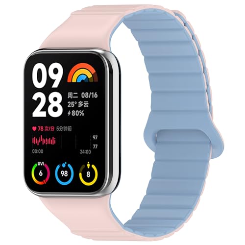 SMYAOSI Magnetverschluss Armband für Xiaomi Band 8 Pro/Xiaomi Redmi Watch 4, Männer Frauen Silikon Armbänder Sport Armband für Xiaomi Band 8/7/6/5/4/3 Uhrenarmband (mi band 76543, Rosa Blau) von SMYAOSI