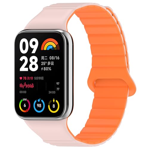 SMYAOSI Magnetverschluss Armband für Xiaomi Band 8 Pro/Xiaomi Redmi Watch 4, Männer Frauen Silikon Armbänder Sport Armband für Xiaomi Band 8/7/6/5/4/3 Uhrenarmband (mi band 8, Rosa Orange) von SMYAOSI