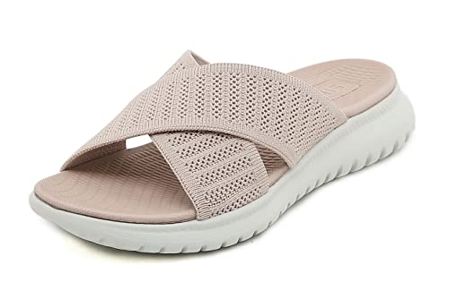 SMajong Damen Pantoletten Atmungsaktive Pantoffeln Frauen Plateausandalen Bequeme Hausschuhe mit Weiches Fußbett, B Rosa 41 EU von SMajong