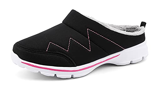 SMajong Herren Damen Hausschuhe Winter Warme Pantoffeln Flauschig Plüsch Schuhe Gefüttert Pantoletten Leicht Rutschfest Winterschuhe(Schwarz Rosa 36 EU) von SMajong