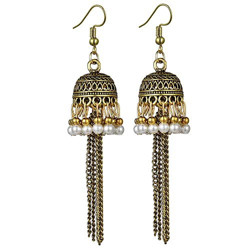 Jhumkas indische Ohrringe für Frauen Vintage Long Quastel Bell Drop Jhumki Kronleuchter Ohrring Bohemian Gypsy Stammesglocken traditionelle Hochzeitsbekleidung Perle Perle Boho Bollywood Jewelry Jhumkas indische Ohrringe für Frauen Vintage Long Quastel Bell Drop Jhumki Kronleuchter Ohrring Bohemian Gypsy Stammesglocken traditionelle Hochzeitsbekleidung Perle Perle Boho Bollywood Jewelry von SNHHNSW