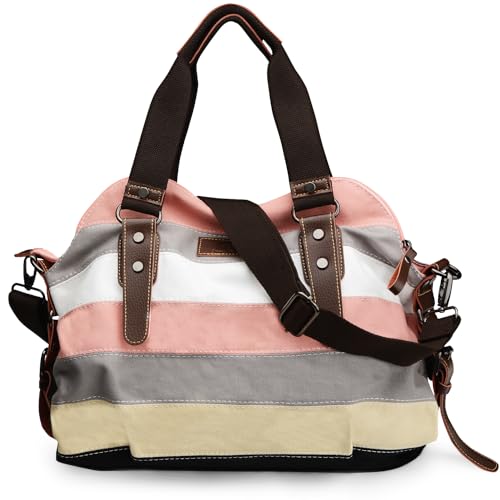 SNUG STAR Handtasche Damen,Canvas Tasche Damentasche Multi-Color-Striped Umhängetasche Damen Groß Schultasche Canvas Shopper Tasch Muttertag Geschenk Hobo Bag (D stylen) von SNUG STAR