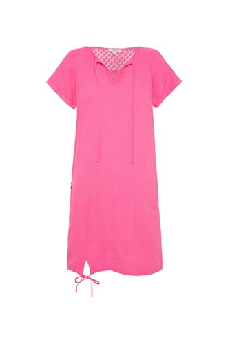 SOCCX Damen Ballonkleid aus Leinen mit Ajour-Details Floral Pink, XXL SOCCX Damen Ballonkleid aus Leinen mit Ajour-Details Floral Pink, XXL von SOCCX