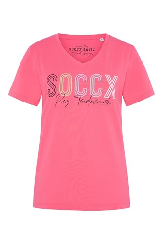 SOCCX Damen Basic T-Shirt mit V-Ausschnitt und Logo Coral Pink XL SOCCX Damen Basic T-Shirt mit V-Ausschnitt und Logo Coral Pink XL von SOCCX