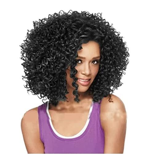 Perücken Herren Perücke Damen Afro-Perücken Für Schwarze Frauen, Kurze, Verworrene, Lockige, Volle Perücken, Synthetische, Hitzebeständige Perücken Perücke Täglich (Color : Svart, Size : 30cm) von SOCUY