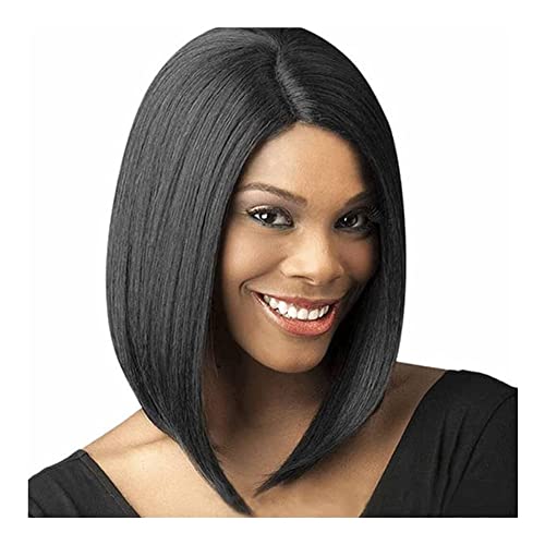 Perücken Herren Perücke Damen Bob-Perücken Für Frauen, Kurzes Glattes Kunsthaar Mit Strähnchen-Mittelteil-Perücke Perücke Täglich (Color : Nero, Size : 14in) von SOCUY